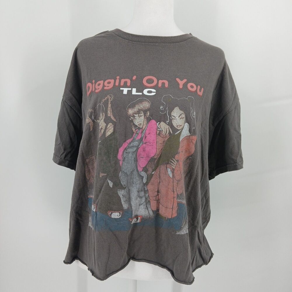TLC Diggin On You Graphic T-Shirt Charcoal Grey 90s R&B Band Tee size XL